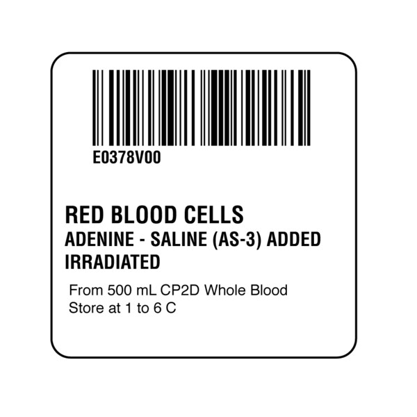 Nevs ISBT 128 Red Blood Cells Adenine-Saline (AS-3) Ad 2" x 2" BBC-0378 - main